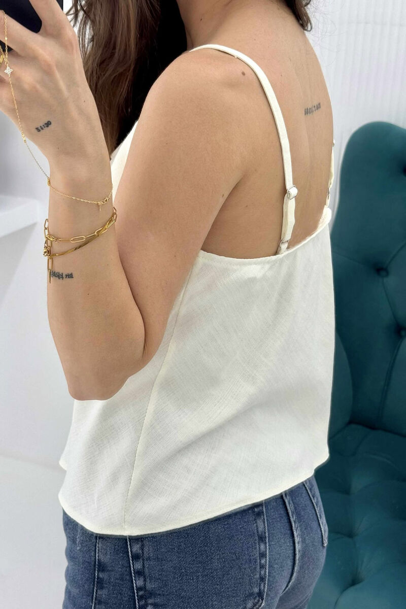 THIN STRAPS ONE COLOR WOMEN TANK TOP CREAM/KREM - 4