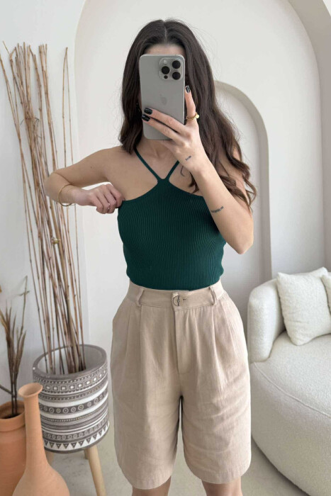 THIN STRAPS ONE COLOR WOMEN TANK TOP DARK GREEN/JEE 