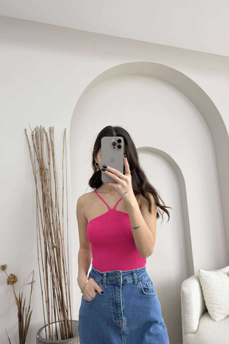 THIN STRAPS ONE COLOR WOMEN TANK TOP FUCHSIA/CIKLAMI 