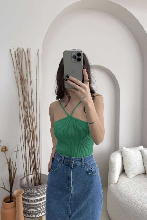 THIN STRAPS ONE COLOR WOMEN TANK TOP GREEN/JESHILE 
