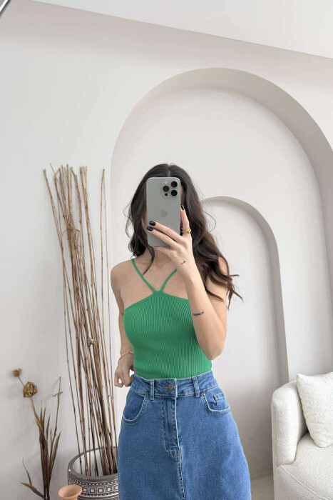 THIN STRAPS ONE COLOR WOMEN TANK TOP GREEN/JESHILE - 4