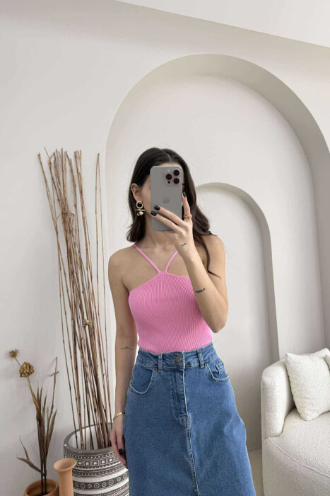 THIN STRAPS ONE COLOR WOMEN TANK TOP PINK/ROZE 
