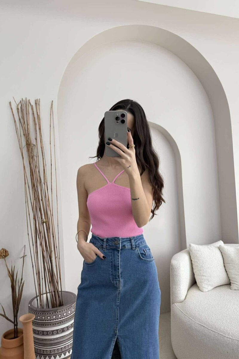 THIN STRAPS ONE COLOR WOMEN TANK TOP PINK/ROZE - 2