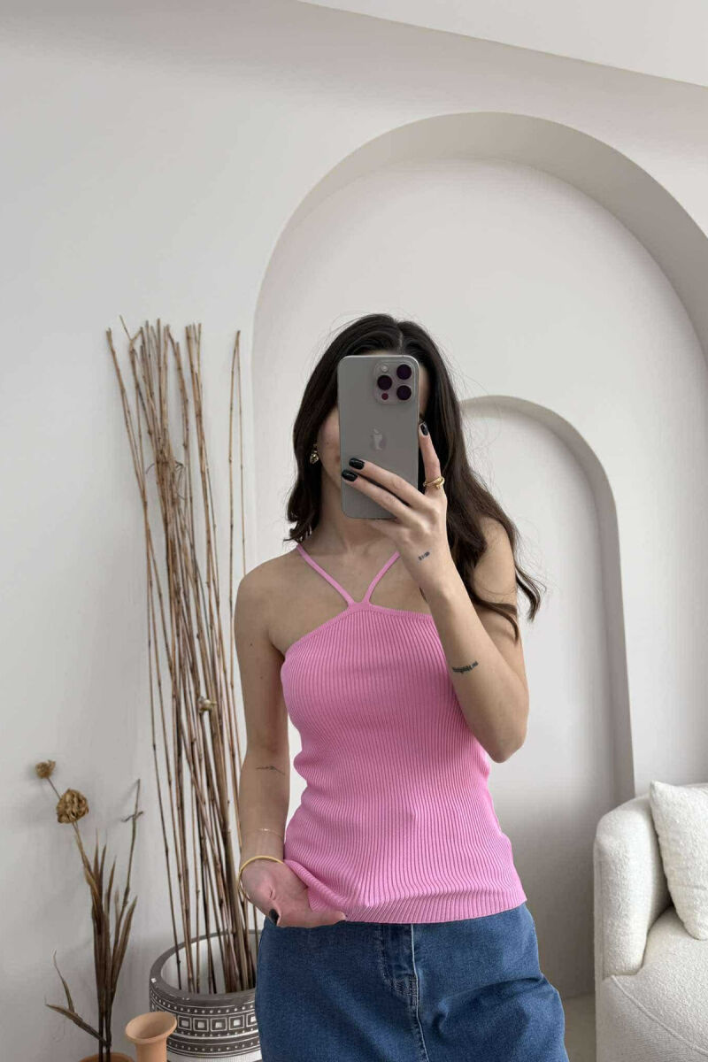 THIN STRAPS ONE COLOR WOMEN TANK TOP PINK/ROZE - 3