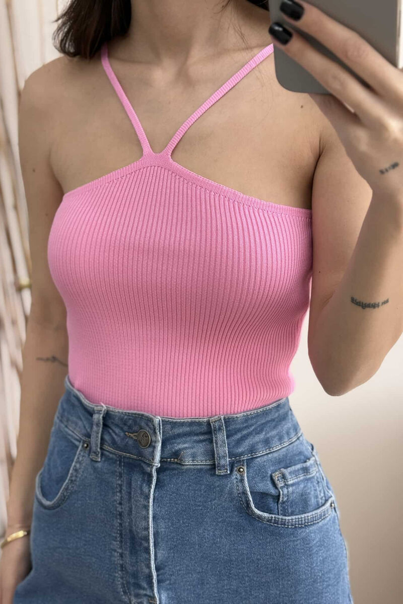 THIN STRAPS ONE COLOR WOMEN TANK TOP PINK/ROZE - 4