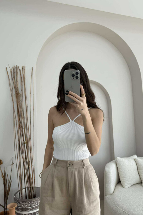 THIN STRAPS ONE COLOR WOMEN TANK TOP WHITE-E BARDHE 