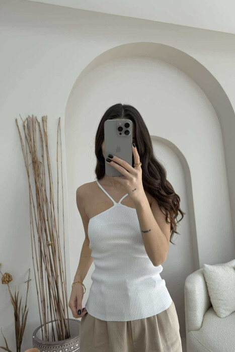 THIN STRAPS ONE COLOR WOMEN TANK TOP WHITE-E BARDHE - 2