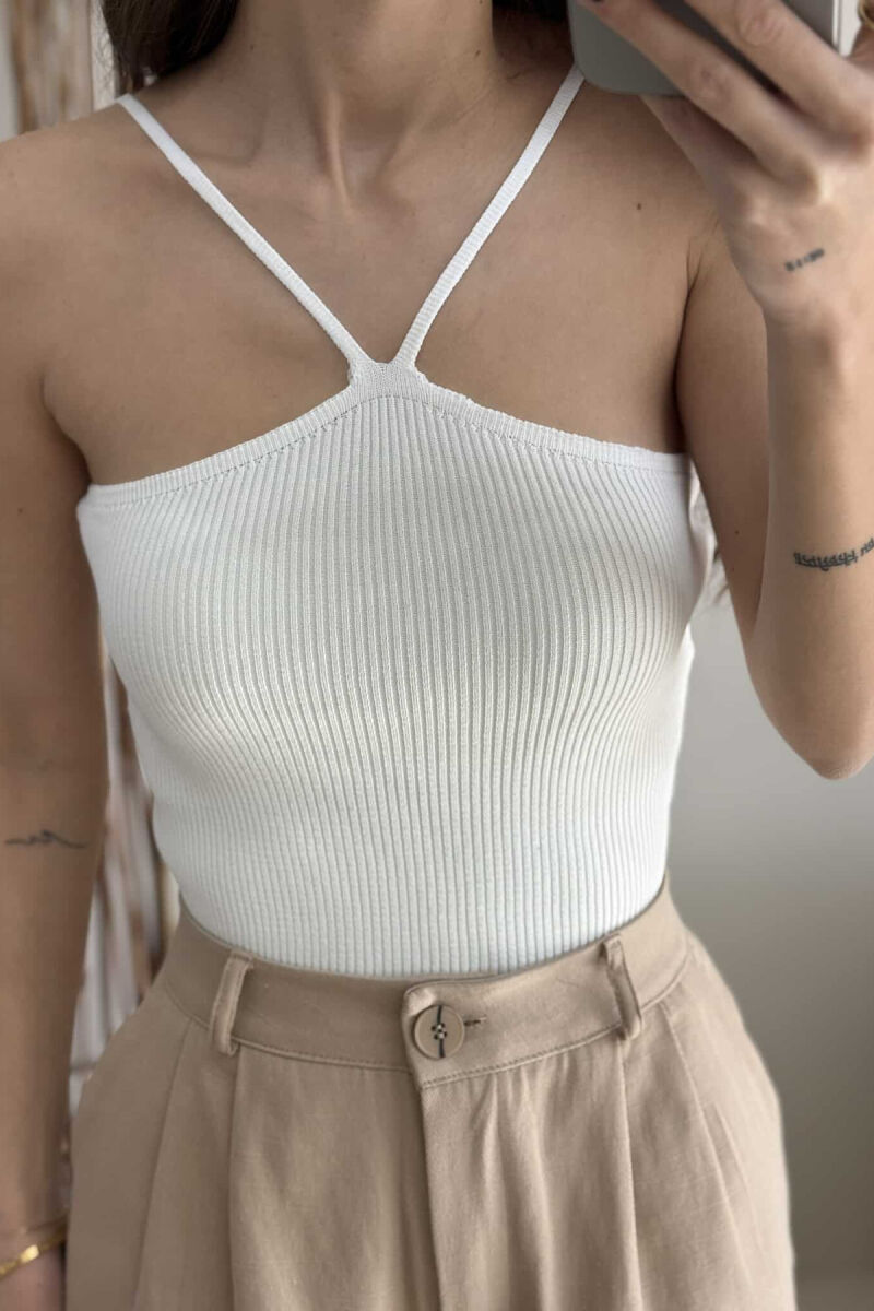 THIN STRAPS ONE COLOR WOMEN TANK TOP WHITE-E BARDHE - 3