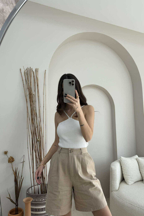 THIN STRAPS ONE COLOR WOMEN TANK TOP WHITE-E BARDHE - 4