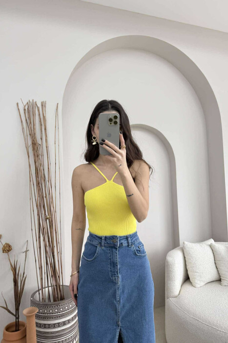 THIN STRAPS ONE COLOR WOMEN TANK TOP YELLOW/E VERDHE 