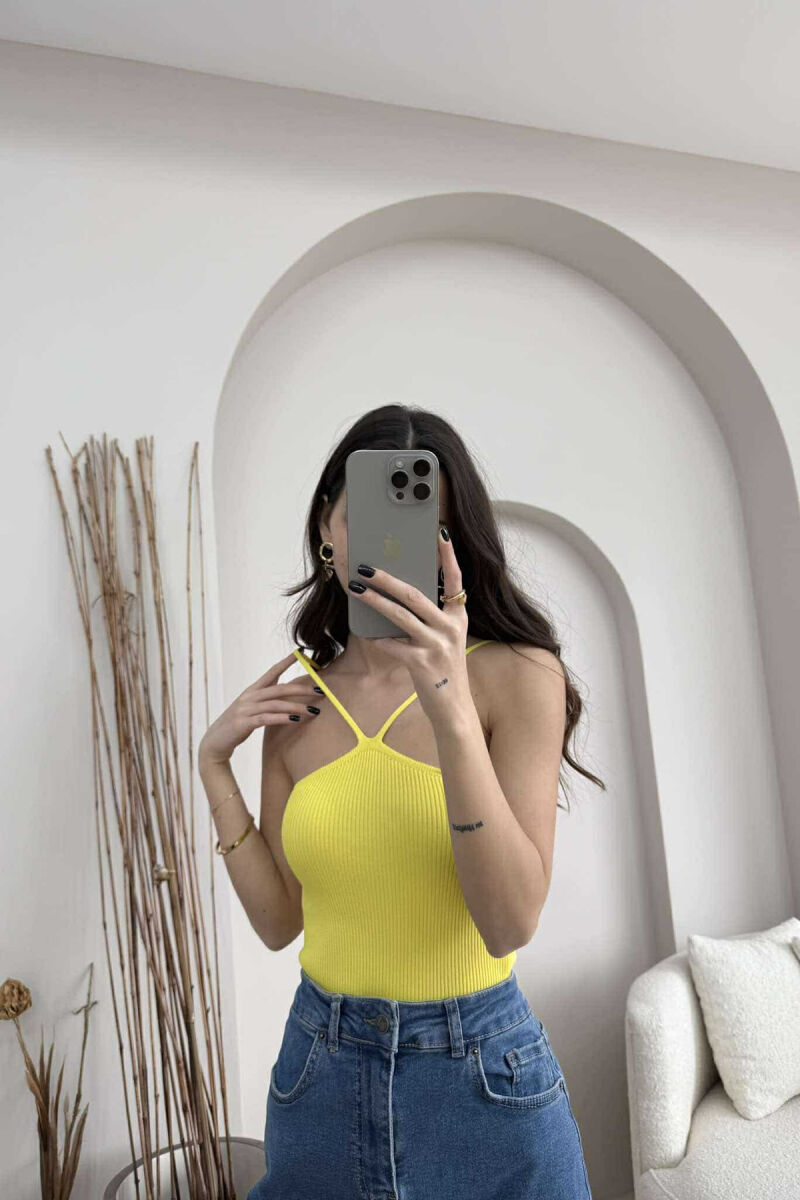 THIN STRAPS ONE COLOR WOMEN TANK TOP YELLOW/E VERDHE - 2