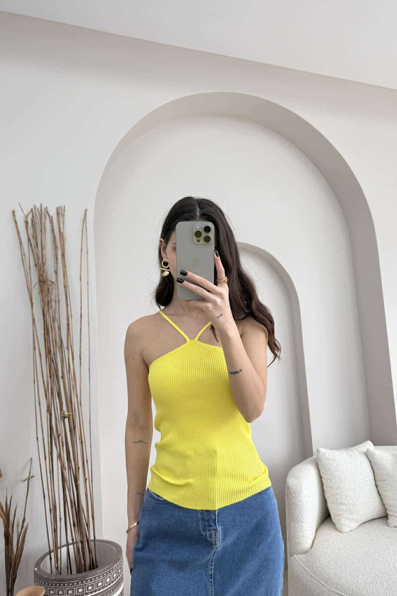 THIN STRAPS ONE COLOR WOMEN TANK TOP YELLOW/E VERDHE - 3