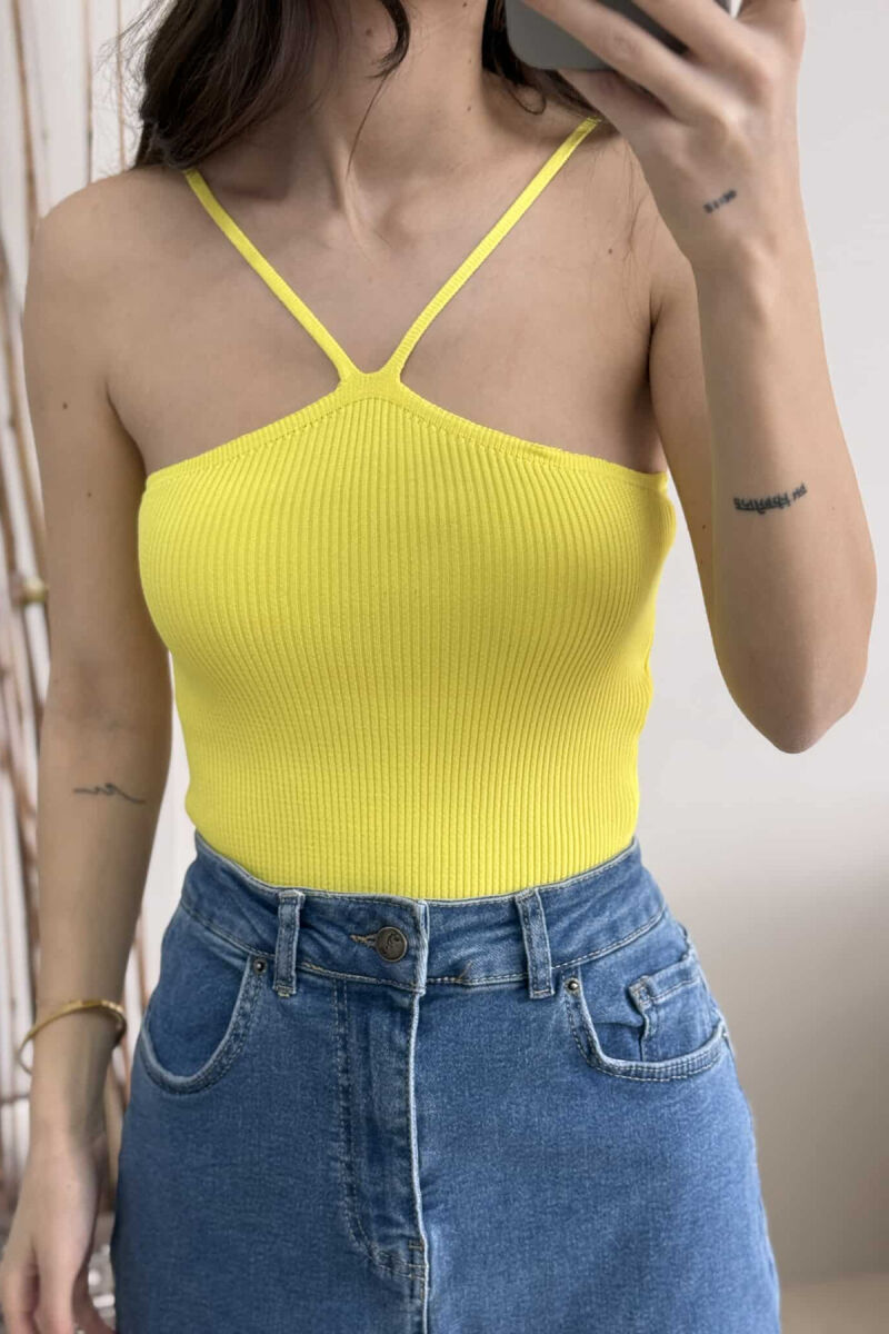 THIN STRAPS ONE COLOR WOMEN TANK TOP YELLOW/E VERDHE - 4