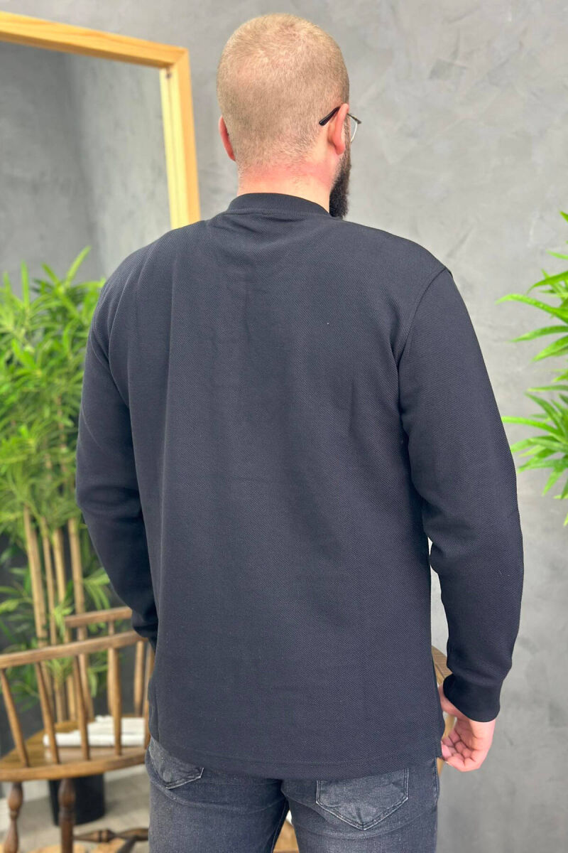 THREE BUTTONS LONG SLEEVE MEN SWEATSHIRT BLACK/ E ZEZE - 2
