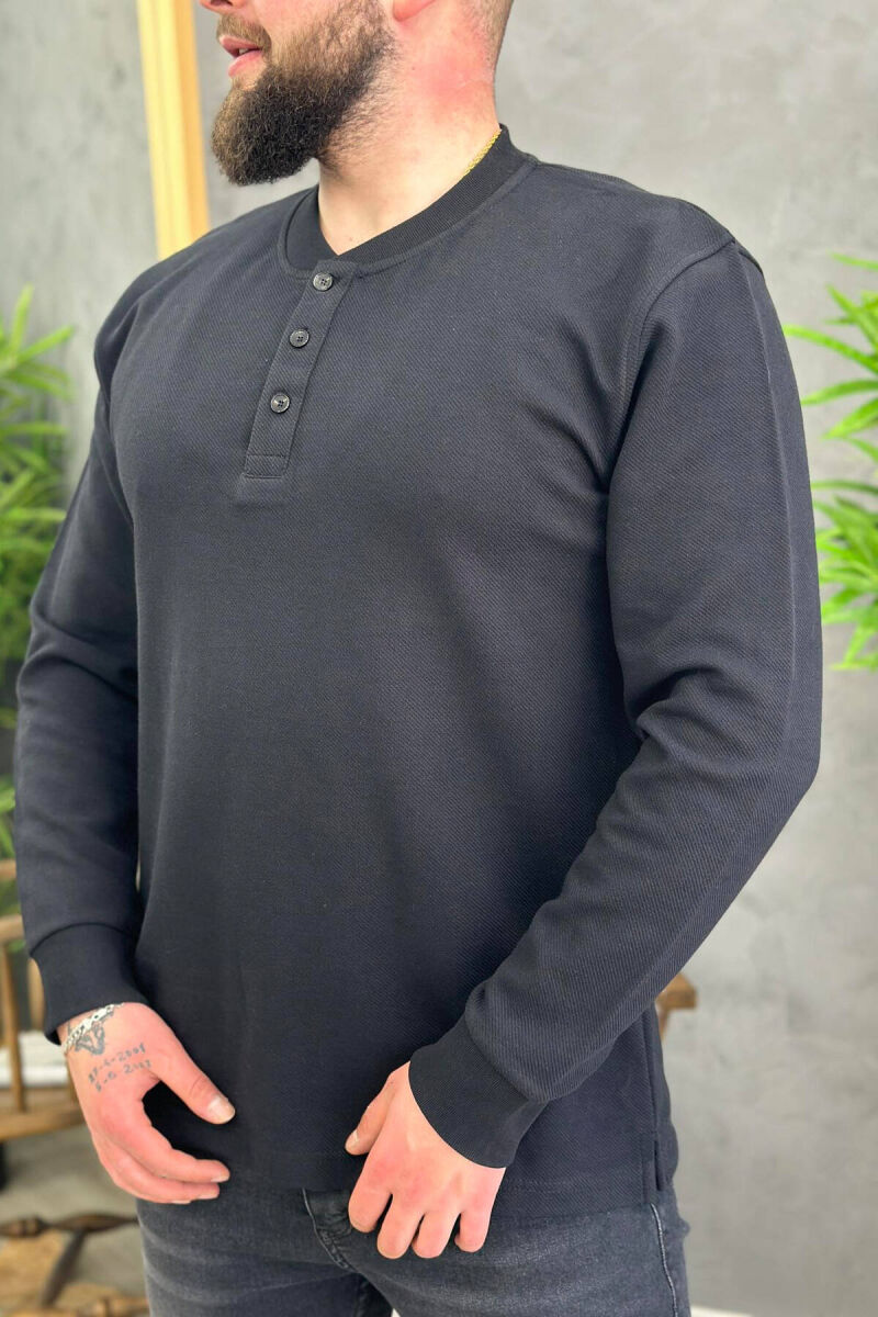 THREE BUTTONS LONG SLEEVE MEN SWEATSHIRT BLACK/ E ZEZE - 3