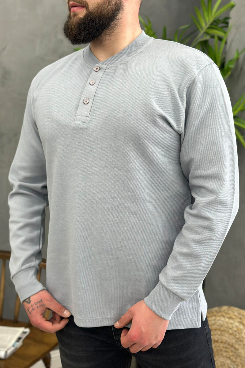 THREE BUTTONS LONG SLEEVE MEN SWEATSHIRT GREY/GRI - 3