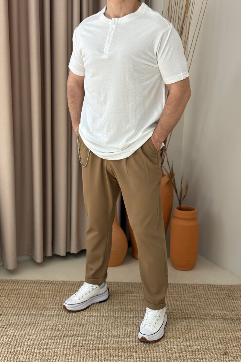 THREE BUTTONS ONE COLOR MEN T-SHIRT WHITE-E BARDHE - 1