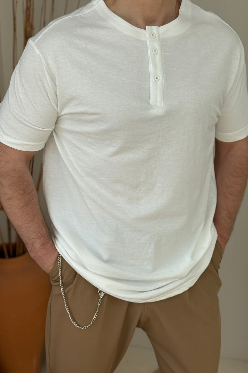 THREE BUTTONS ONE COLOR MEN T-SHIRT WHITE-E BARDHE - 3