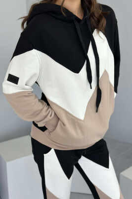 THREE COLOR HOODIE+JOGGERS WOMEN SET BLACK-WHITE/ZEBA 