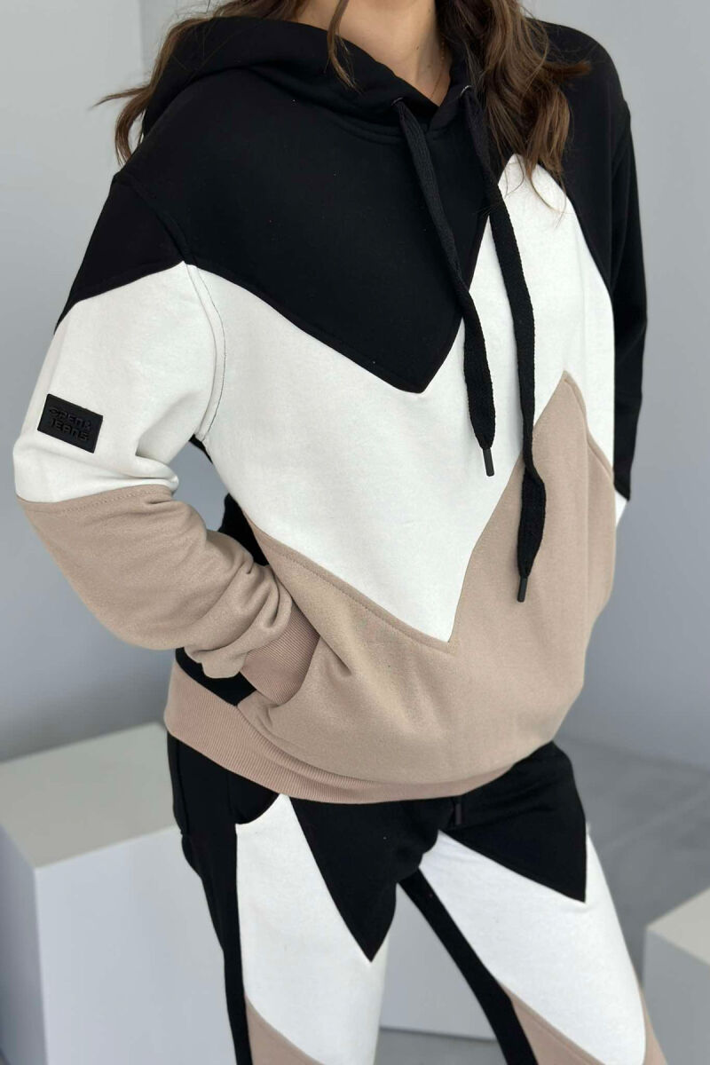 THREE COLOR HOODIE+JOGGERS WOMEN SET BLACK-WHITE/ZEBA - 1