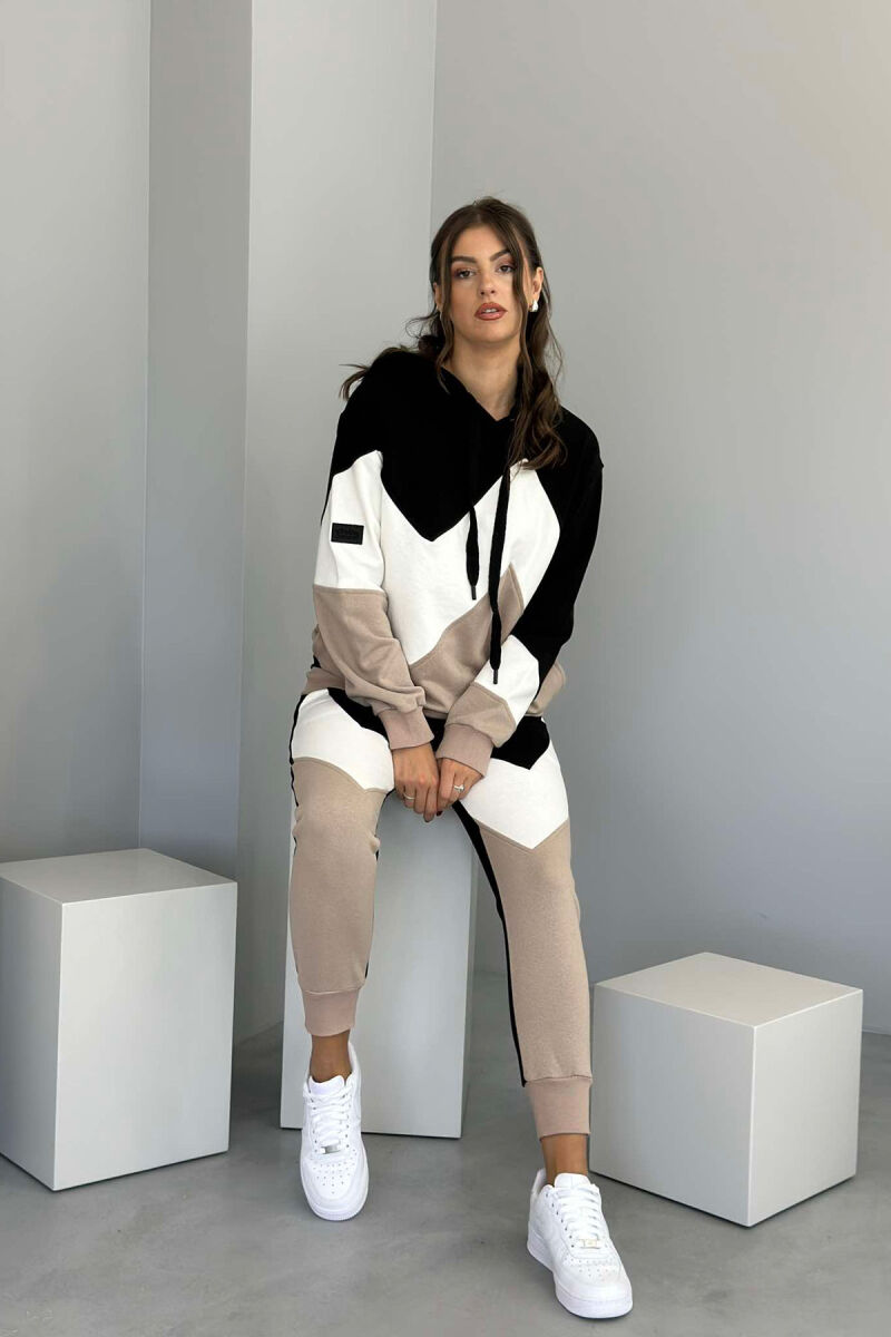 THREE COLOR HOODIE+JOGGERS WOMEN SET BLACK-WHITE/ZEBA - 3