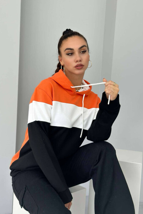 BLUZË ME KAPUC PËR FEMRA NË 3 NGJYRA NË NGJYRË PORTOKALLI TË BARDHË DHE TË ZEZË - KLAUDIO FASHION