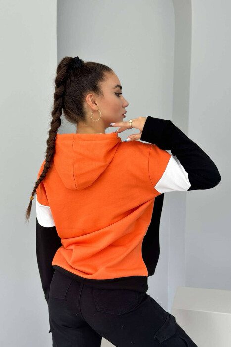 THREE COLOR SIMPLE WOMEN HOODIES BLACK+ORANGE/ZEPO - 3