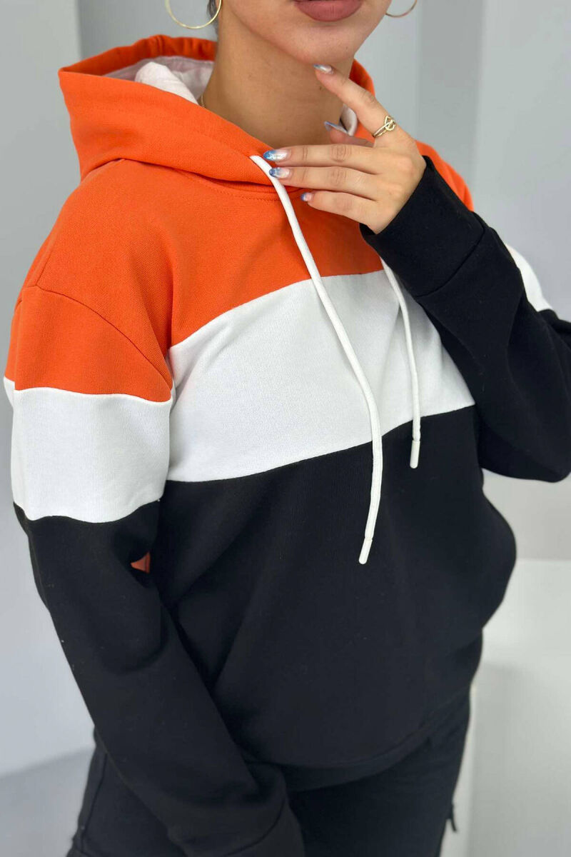 THREE COLOR SIMPLE WOMEN HOODIES BLACK+ORANGE/ZEPO - 4