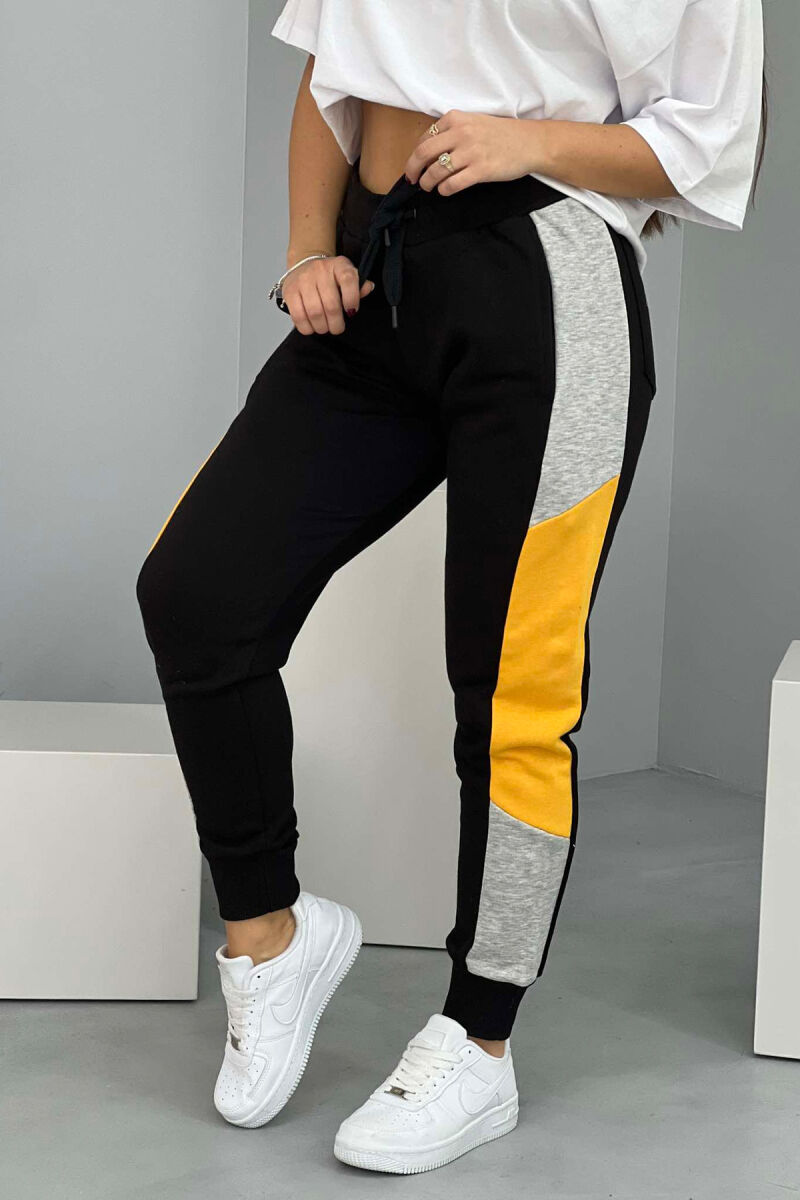 THREE COLOR SIMPLE WOMEN JOGGERS BLACK-YELLOW/ZEVE - 2