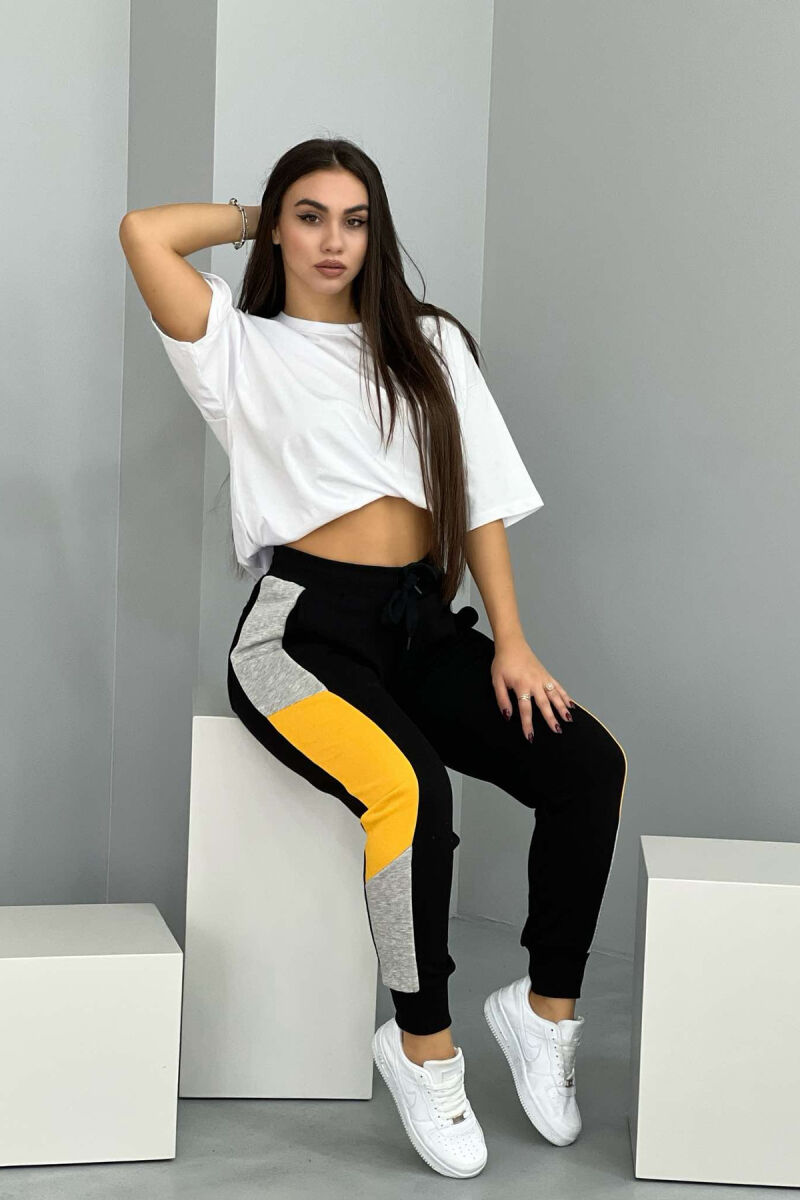 THREE COLOR SIMPLE WOMEN JOGGERS BLACK-YELLOW/ZEVE - 4