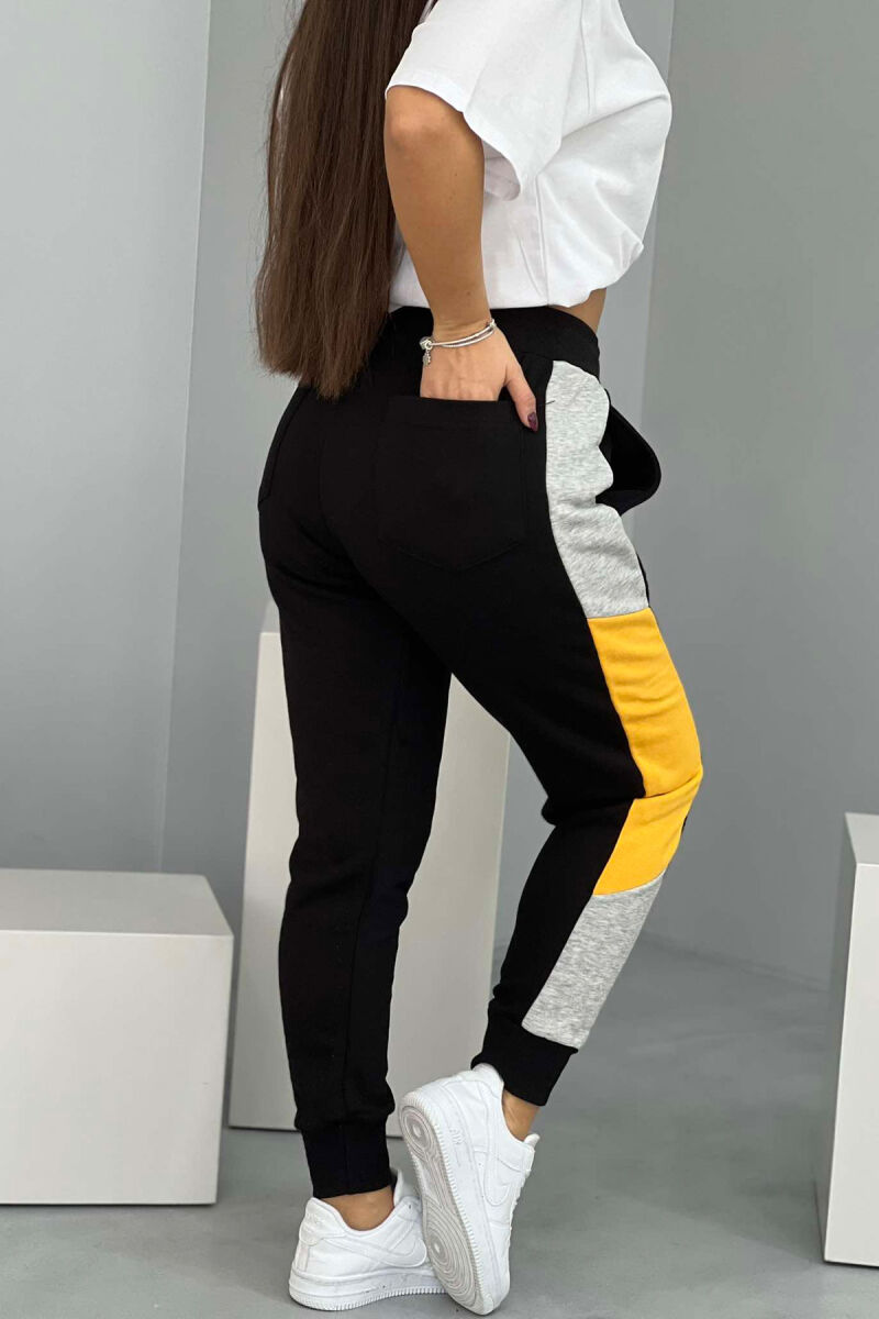 THREE COLOR SIMPLE WOMEN JOGGERS BLACK-YELLOW/ZEVE - 5