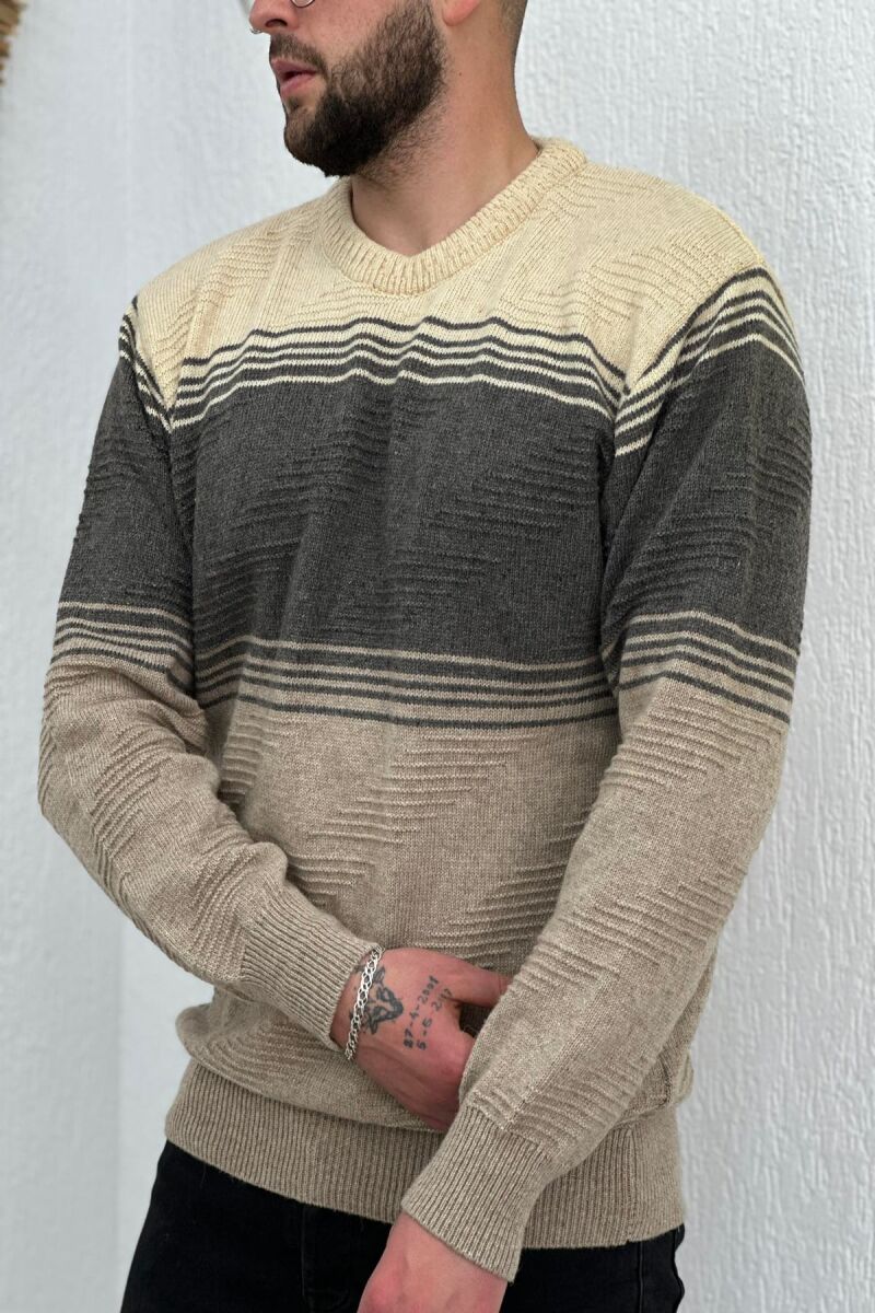 THREE COLORS MAN SWEATER BEIGE/BEZHE - 5