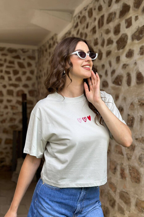THREE HEARTS DESIGN WOMAN T-SHIRT LIGHT GREY/GZ - 3