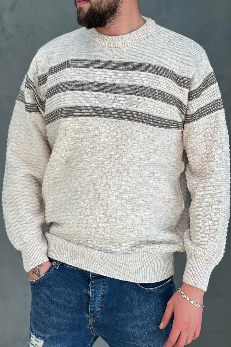 THREE LINES MAN SWEATER BEIGE/BEZHE - 1