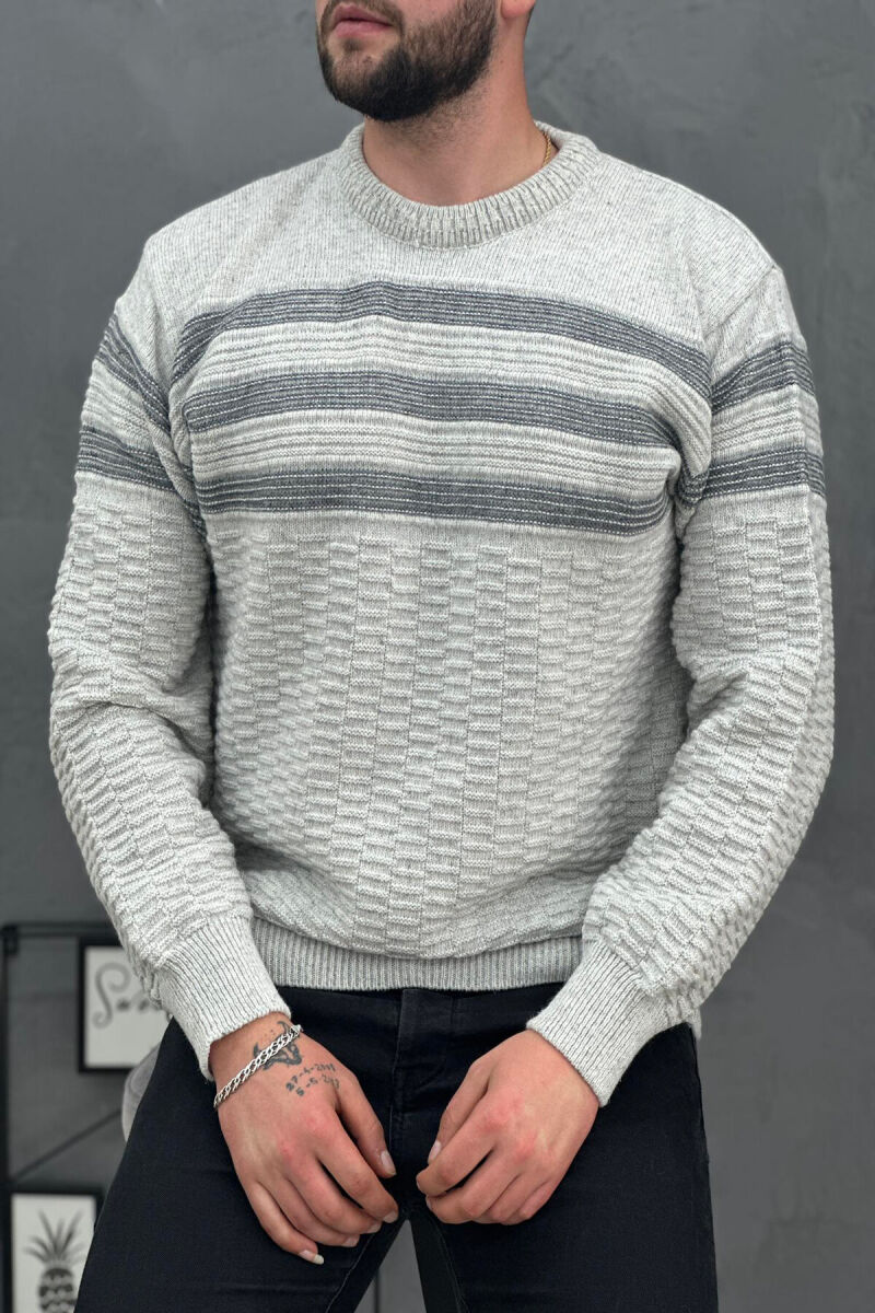 THREE LINES MAN SWEATER LIGHT GREY/GZ - 1