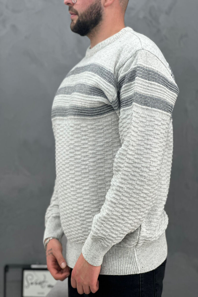 THREE LINES MAN SWEATER LIGHT GREY/GZ - 3