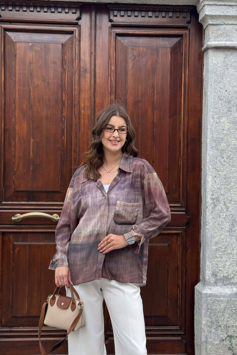 TIE-DYE GOLD BUTTONS WOMAN SHIRT BROWN/KAFE 