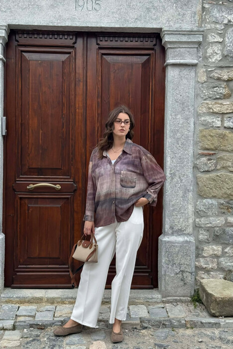 TIE-DYE GOLD BUTTONS WOMAN SHIRT BROWN/KAFE - 3