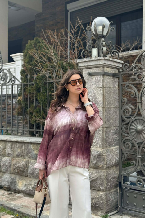 TIE-DYE GOLD BUTTONS WOMAN SHIRT BURGUNDY/VISHNJE - KLAUDIO FASHION