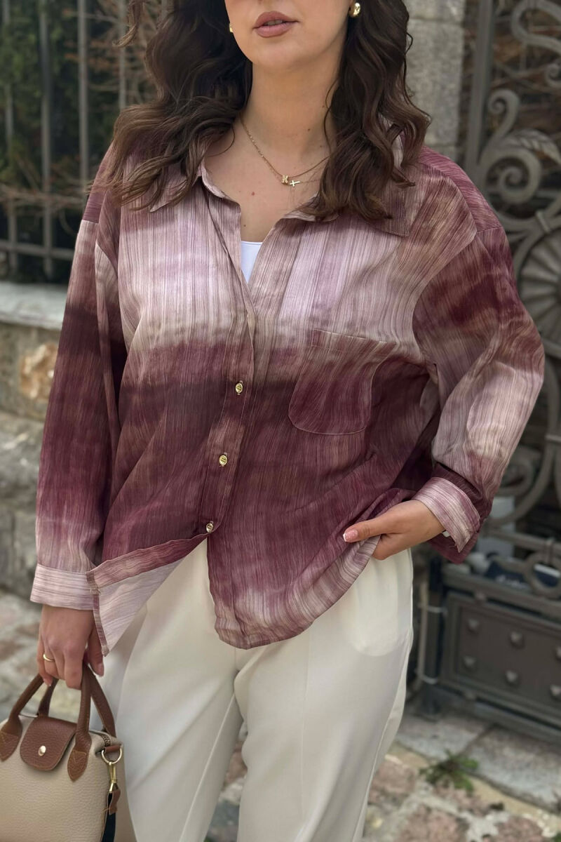 TIE-DYE GOLD BUTTONS WOMAN SHIRT BURGUNDY/VISHNJE - 2