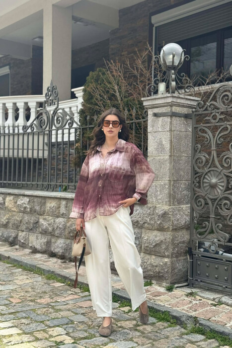 TIE-DYE GOLD BUTTONS WOMAN SHIRT BURGUNDY/VISHNJE - 4