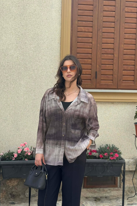 TIE-DYE GOLD BUTTONS WOMAN SHIRT DARK GREY/GEE - 1