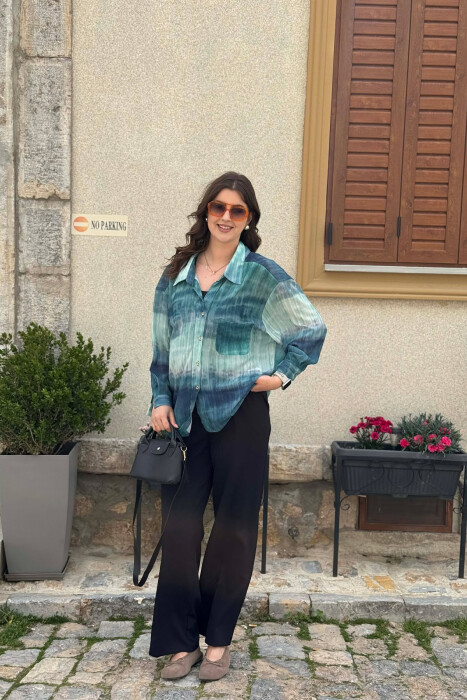 TIE-DYE GOLD BUTTONS WOMAN SHIRT GREEN/JESHILE 