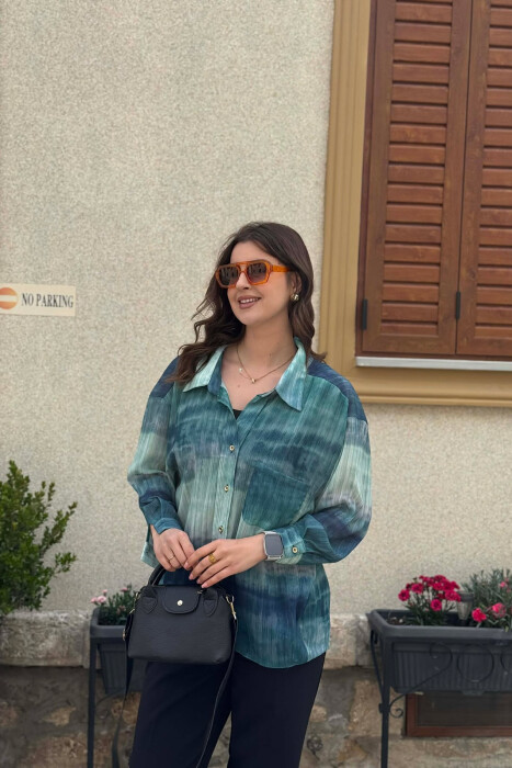 TIE-DYE GOLD BUTTONS WOMAN SHIRT GREEN/JESHILE - 2