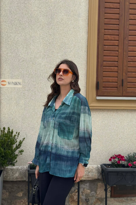 TIE-DYE GOLD BUTTONS WOMAN SHIRT GREEN/JESHILE - 3