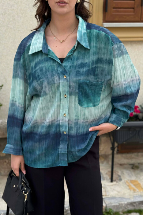 TIE-DYE GOLD BUTTONS WOMAN SHIRT GREEN/JESHILE - 4