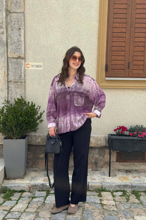 TIE-DYE GOLD BUTTONS WOMAN SHIRT LIGHT PURPLE/LEZB 