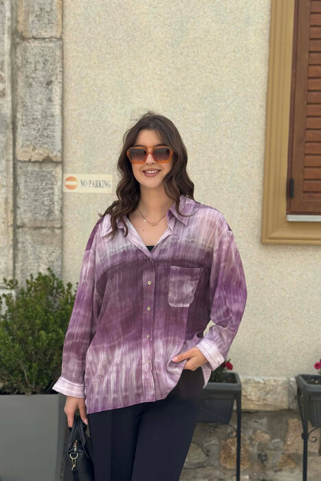 TIE-DYE GOLD BUTTONS WOMAN SHIRT LIGHT PURPLE/LEZB - 4