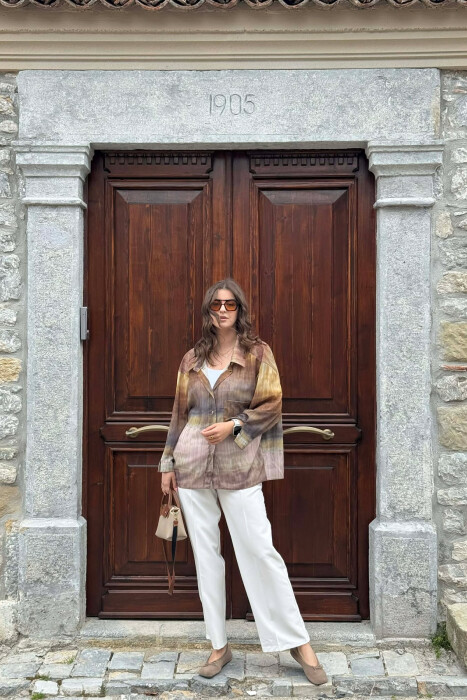 TIE-DYE GOLD BUTTONS WOMAN SHIRT MUSTARD/MUSTARDE - KLAUDIO FASHION