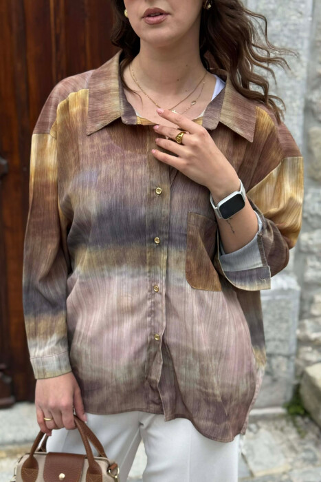 TIE-DYE GOLD BUTTONS WOMAN SHIRT MUSTARD/MUSTARDE - 5